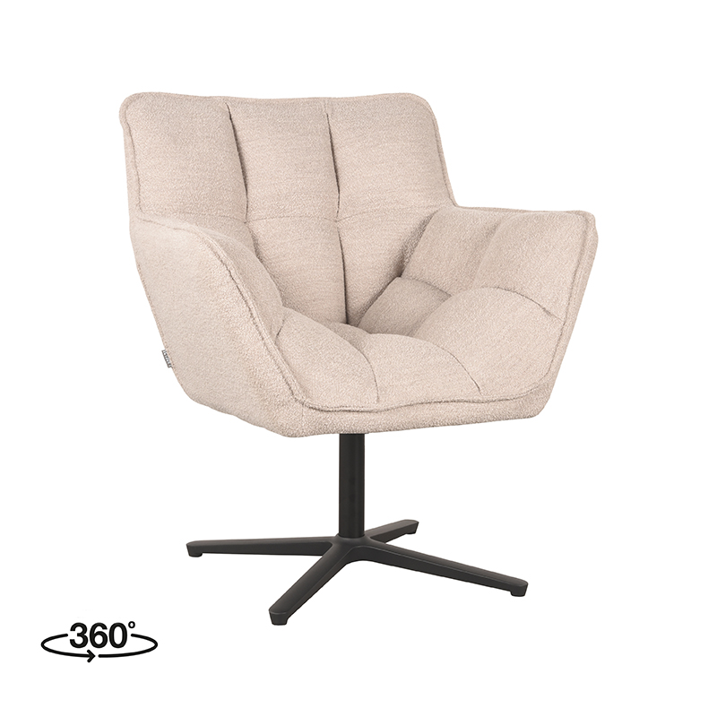 Fauteuil I_Ian - Draaibaar - Armleuning - Naturel Beige - Boucle - Landelijk - LABEL51