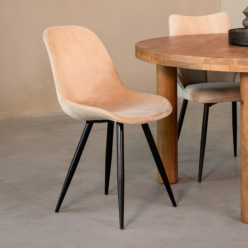 Eetkamerstoel I_Capri - Kuipstoel - Zonder armleuning - Zand - Naturel Beige - Fluweel - Landelijk - LABEL51