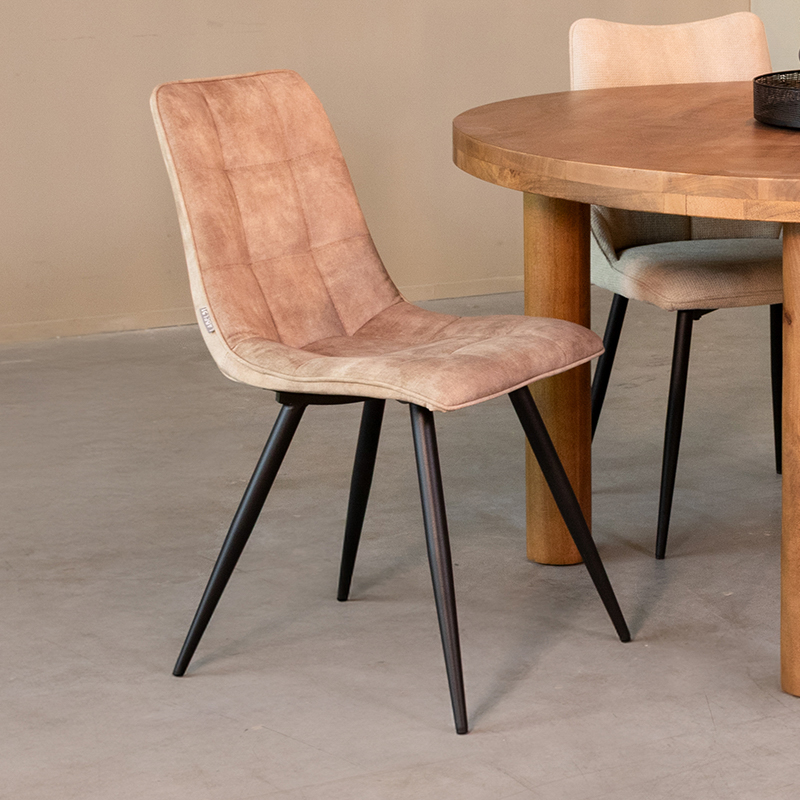 Eetkamerstoel I_Jelt - Zonder armleuning - Zand - Naturel Beige - Velours - Landelijk - LABEL51