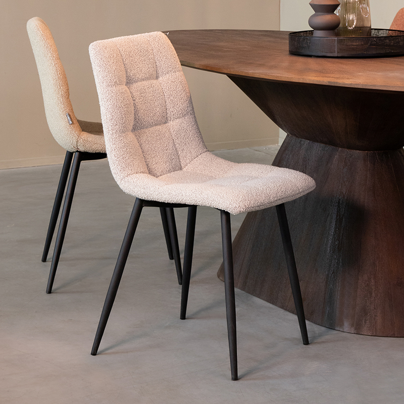 Eetkamerstoel I_Juul - Zonder armleuning - Champagne - Wit - Boucle - Landelijk - LABEL51