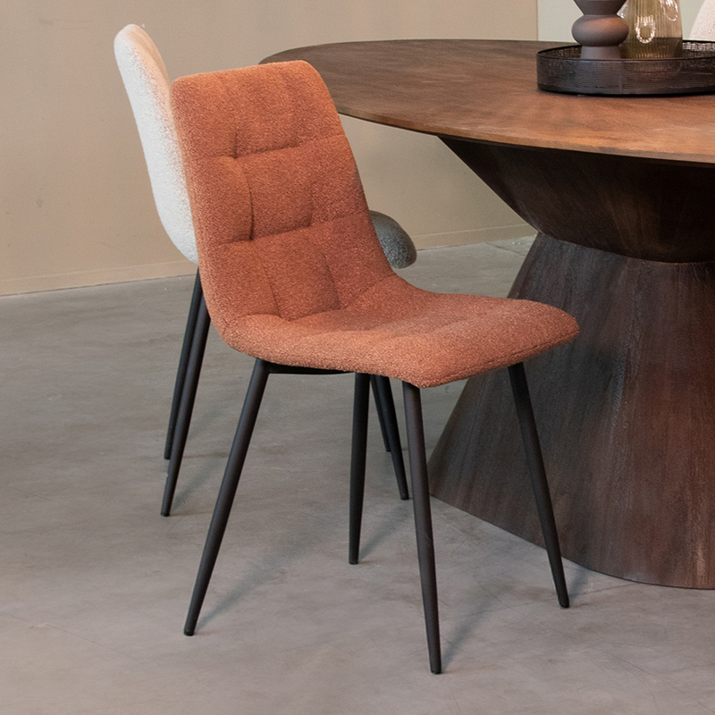 Eetkamerstoel I_Juul - Zonder armleuning - Terra - Oranje - Boucle - Retro - LABEL51