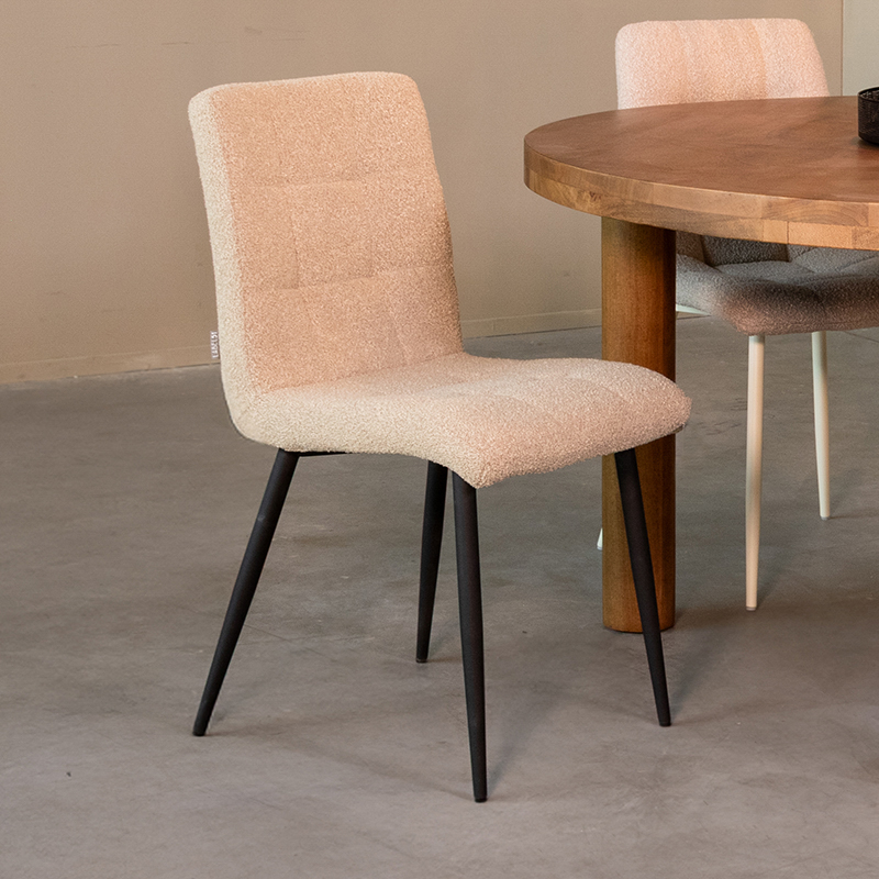 Eetkamerstoel I_Sam - Zonder armleuning - Zand - Naturel Beige - Boucle - Landelijk - LABEL51