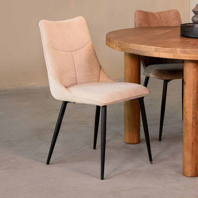 Eetkamerstoel I_Riv - Zonder armleuning - Naturel Beige - Stof - Landelijk - LABEL51