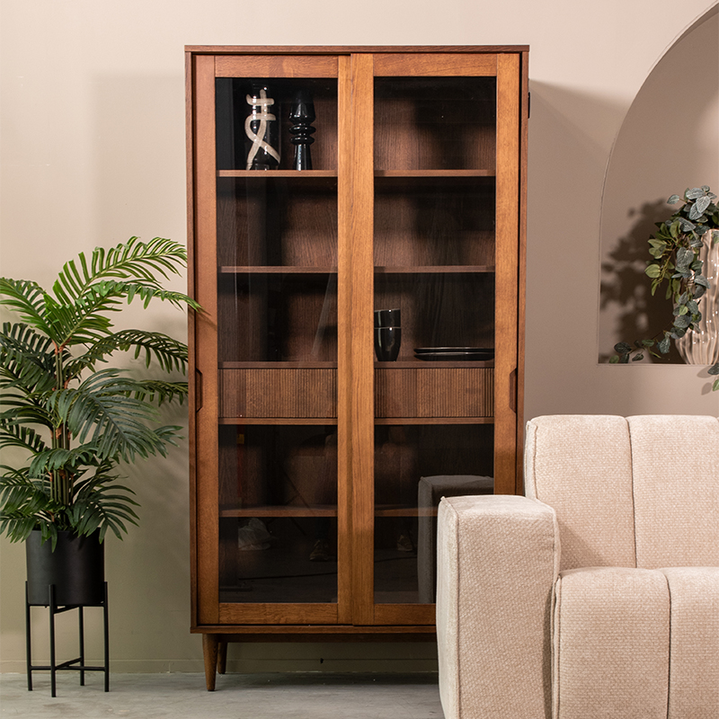 Vitrinekast I_Jule - Walnoot - BRUIN - Eiken - Minimalistisch - LABEL51