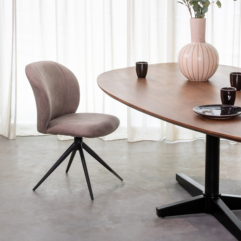 Eetkamerstoel I_Kimo - Draaibaar - Zonder armleuning - Naturel Beige - Boucle - Landelijk - LABEL51