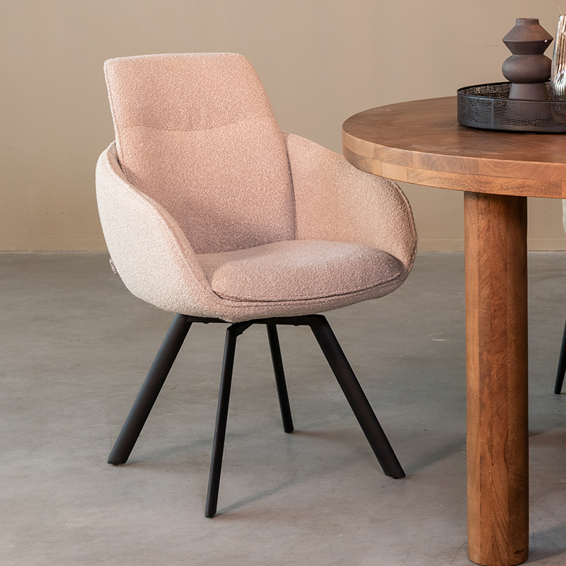 Eetkamerstoel I_Beauty - Armleuning - Naturel Beige - Boucle - Landelijk - LABEL51