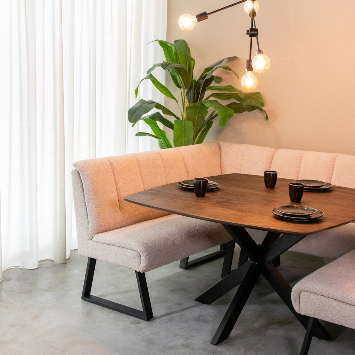 Eetkamerbanken I_Modula - Naturel Beige - Boucle - Landelijk - LABEL51