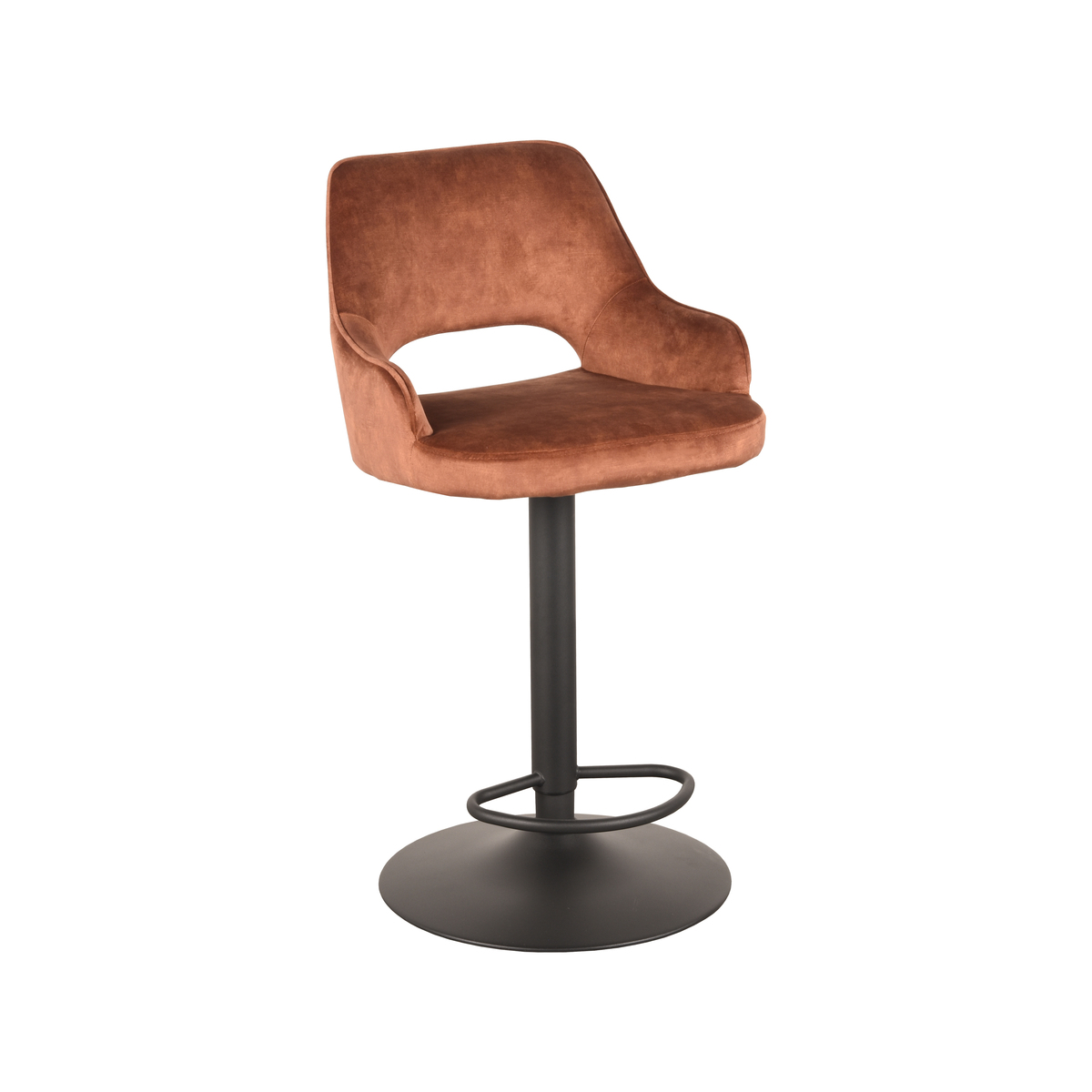 Barkruk I_Fer - Draaibaar - Armleuning - Gaslift - Rust - ORANJE - Velours - Retro - LABEL51