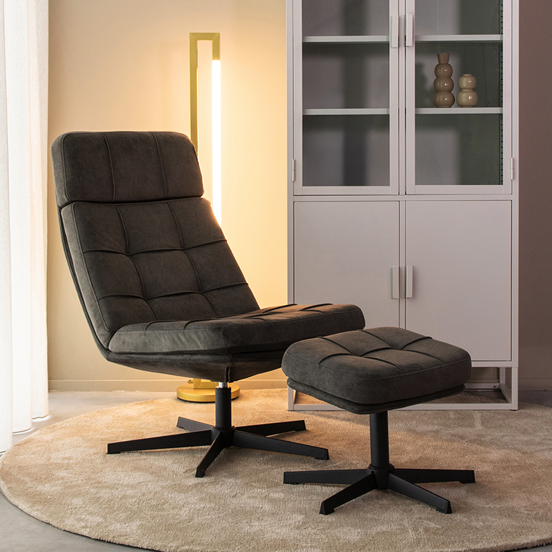 Fauteuil I_Alvar - Draaibaar - Zonder armleuning - Antraciet - GRIJS - Cosmo - Modern - LABEL51
