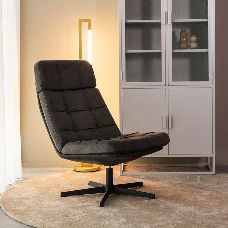 Fauteuil I_Alvar - Draaibaar - Zonder armleuning - Antraciet - GRIJS - Cosmo - Modern - LABEL51