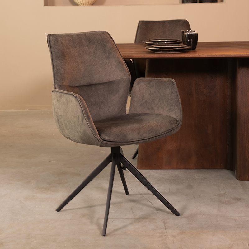 Eetkamerstoel I_Mellow - Draaibaar - Armleuning - Antraciet - GRIJS - Cosmo - Modern - LABEL51