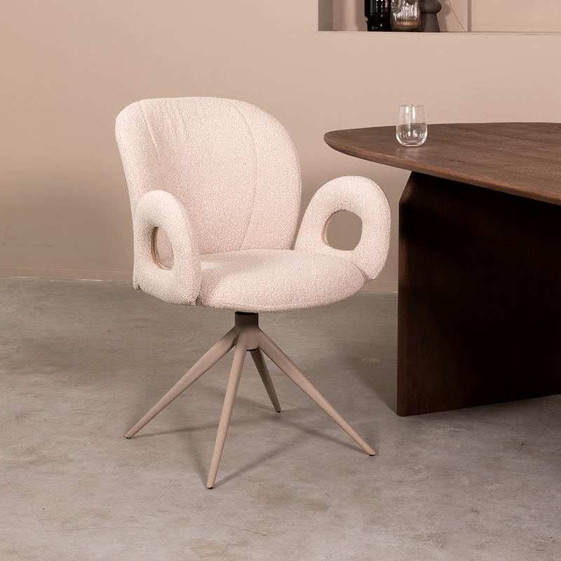 Eetkamerstoel I_Neo - Draaibaar - Armleuning - Naturel Beige - Boucle - Scandinavisch - LABEL51