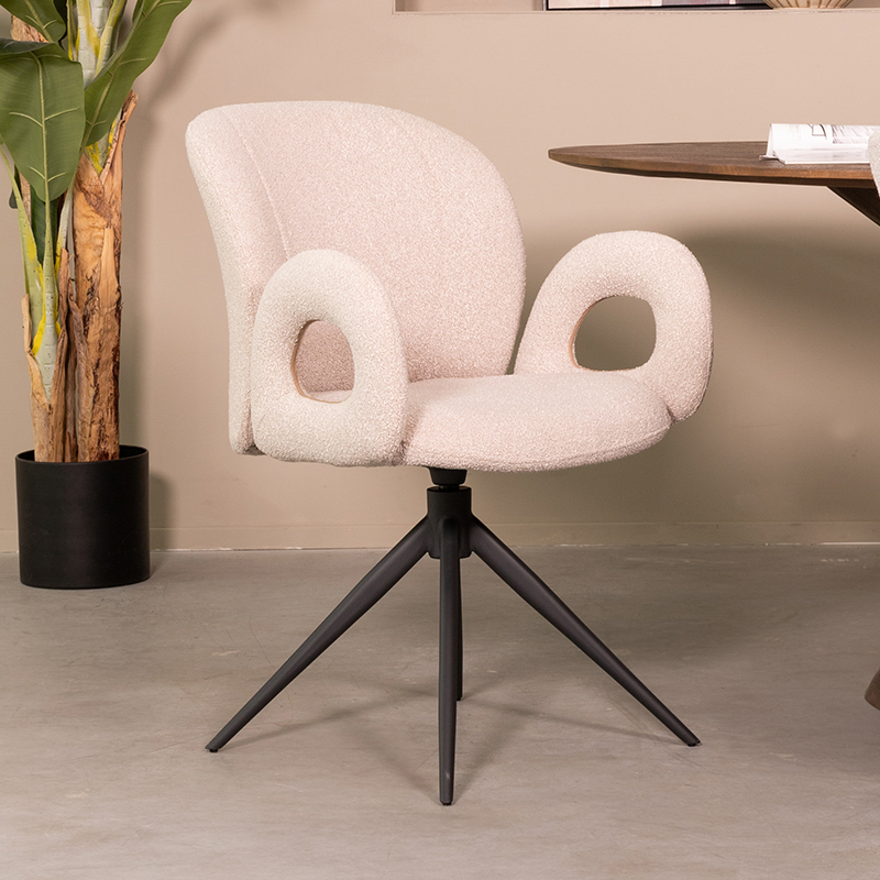 Eetkamerstoel I_Neo - Armleuning - Naturel Beige - Boucle - Landelijk - LABEL51