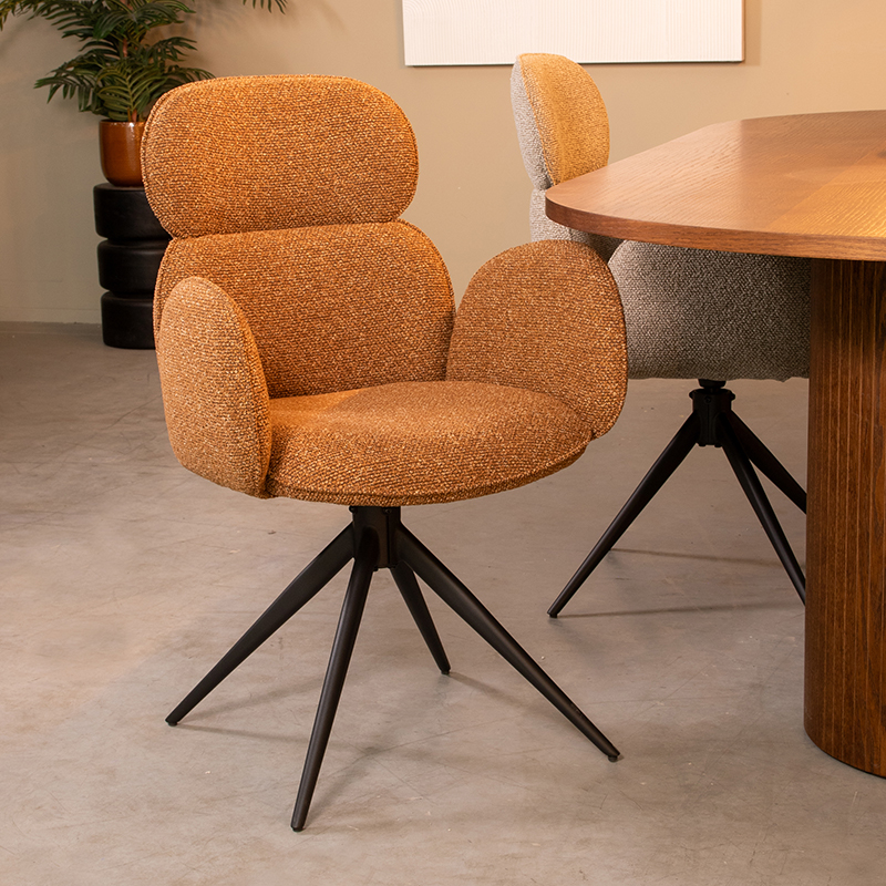 Eetkamerstoel I_Vidar - Draaibaar - Armleuning - Coral - ORANJE - Royal Boucle - Modern - LABEL51