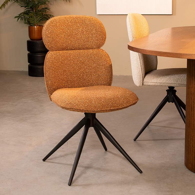 Eetkamerstoel I_Finn - Draaibaar - Zonder armleuning - Coral - ORANJE - Royal Boucle - Modern - LABEL51