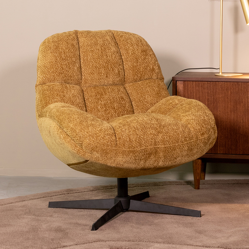 Fauteuil I_Huxley - Draaibaar - Zonder armleuning - Mustard - GEEL - - Retro - LABEL51