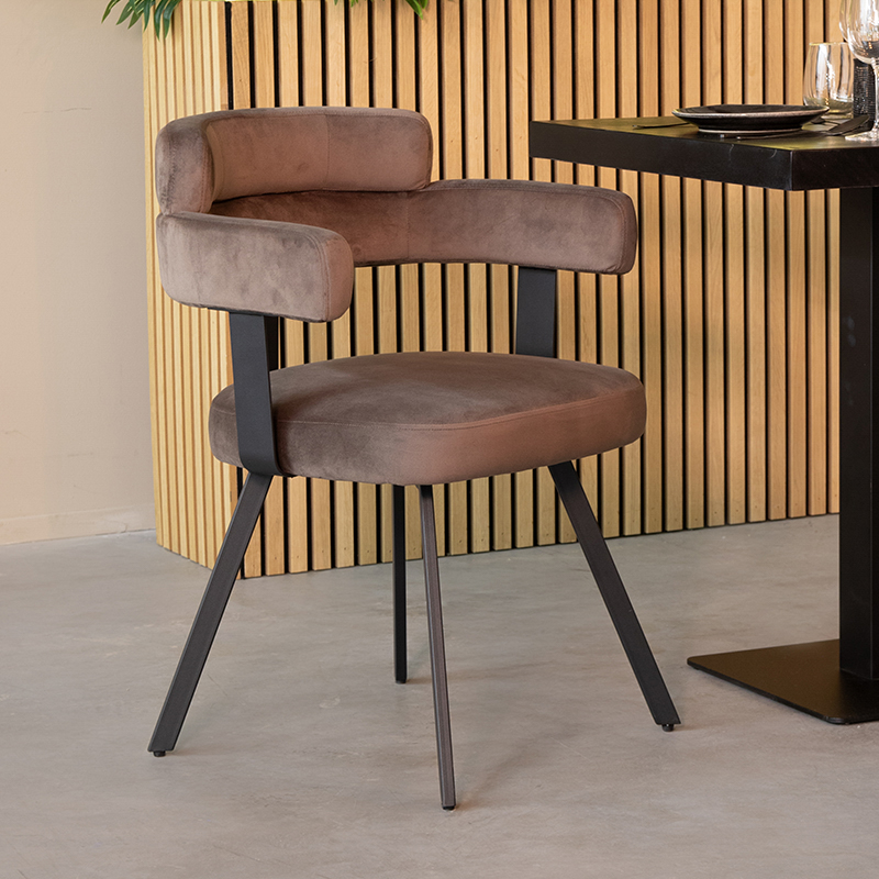 Eetkamerstoel I_Bardio - Armleuning - Taupe - BRUIN - Fluweel - Landelijk - LABEL51