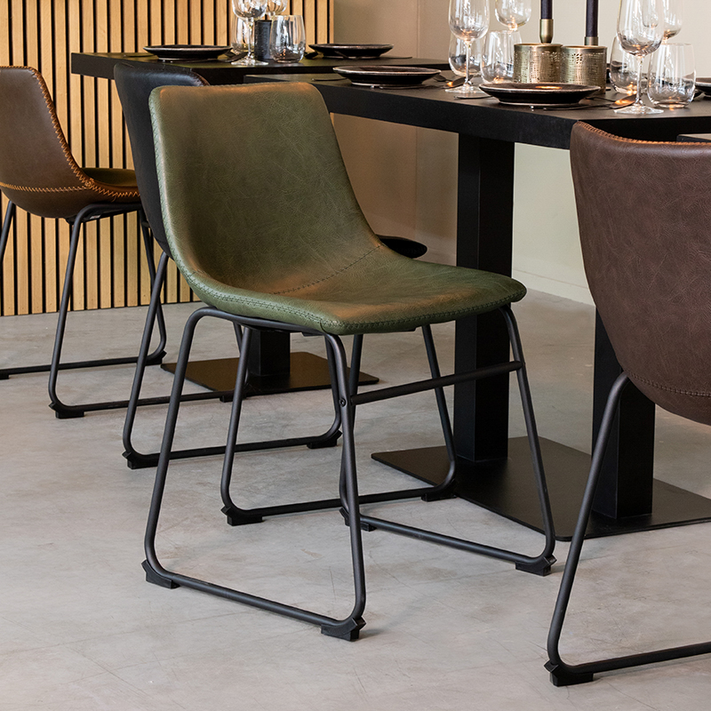 Eetkamerstoel I_Risto - Zonder armleuning - Hunter - Groen - Kunstleder - Industrieel - LABEL51