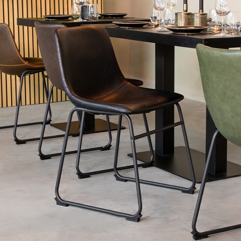 Eetkamerstoel I_Risto - Zonder armleuning - Zwart - Stof, metaal & hout - Industrieel - LABEL51