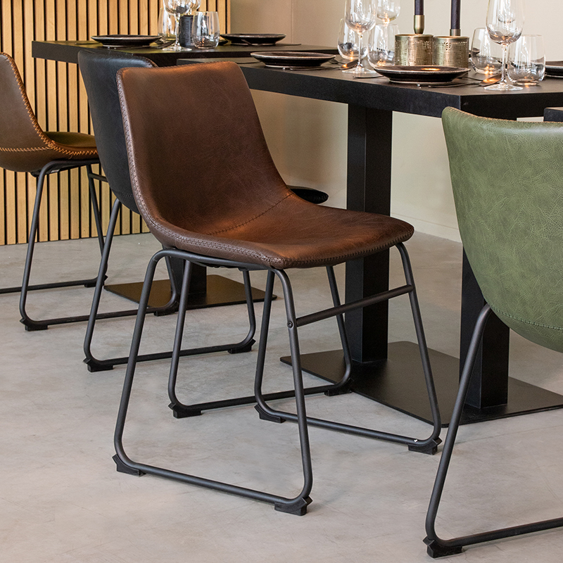 Eetkamerstoel I_Risto - Zonder armleuning - Bruin - Kunstleder - Industrieel - LABEL51