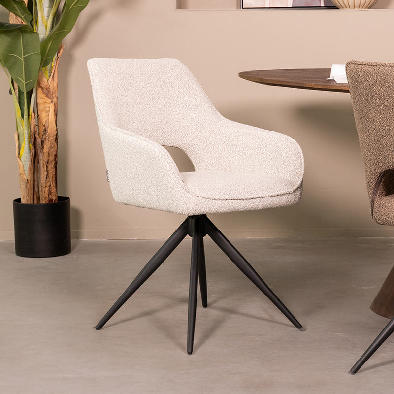 Eetkamerstoel I_Finley - Armleuning - Champagne - Wit - Boucle - Landelijk - LABEL51