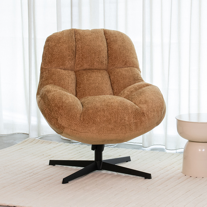 Fauteuil I_Huxley - Draaibaar - Zonder armleuning - Cognac - BRUIN - Elite - Retro - LABEL51