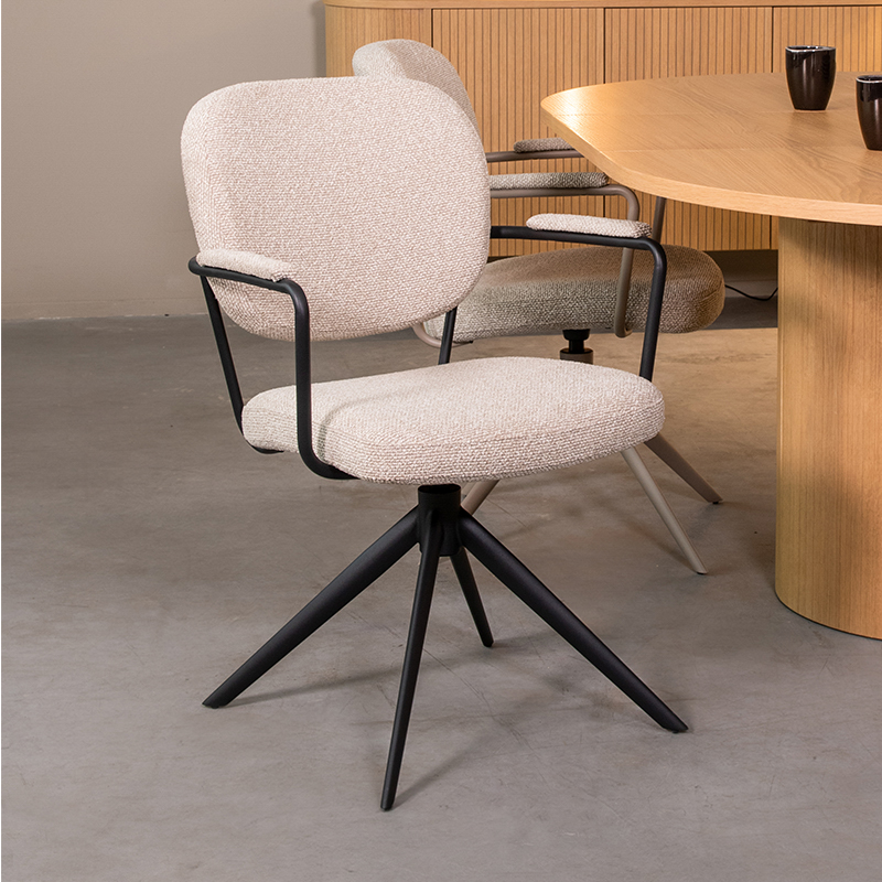 Eetkamerstoel I_Basel - Draaibaar - Armleuning - Naturel Beige - Royal Boucle - Landelijk - LABEL51