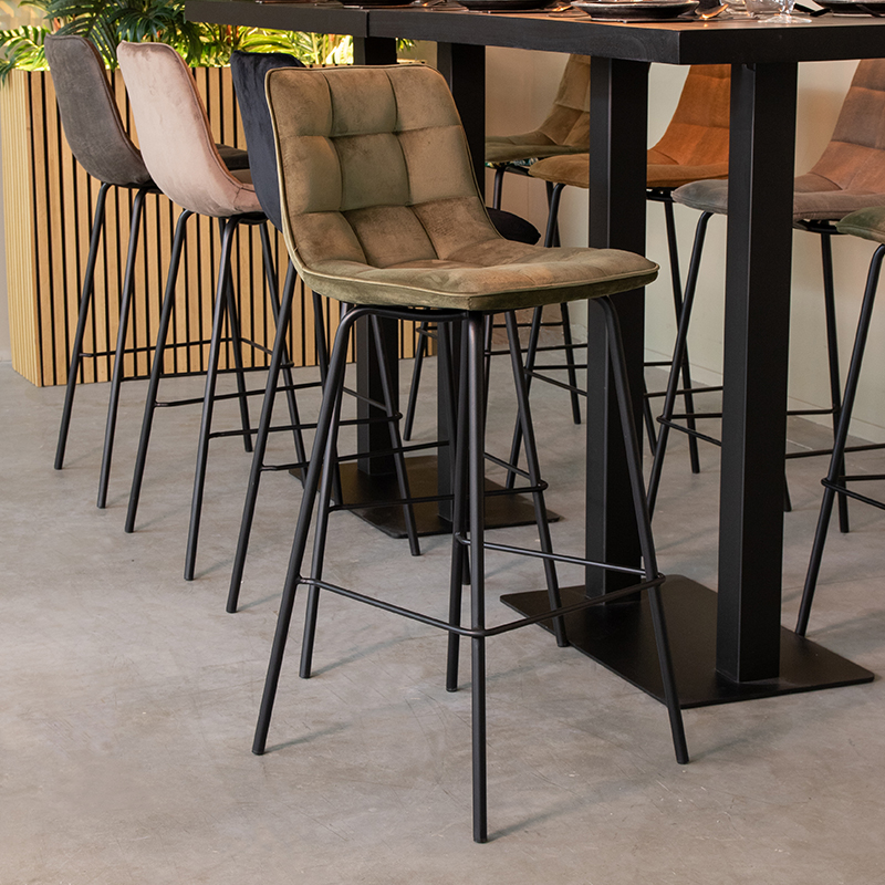 Barkruk I_Bistro - Zonder armleuning - Hoog - Hunter - Groen - Fluweel - Industrieel - LABEL51