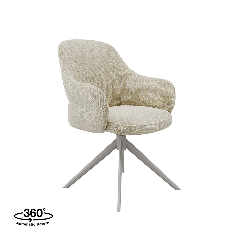 Eetkamerstoel I_Bern - Draaibaar - Armleuning - Naturel Beige - Royal Boucle - Scandinavisch - LABEL51