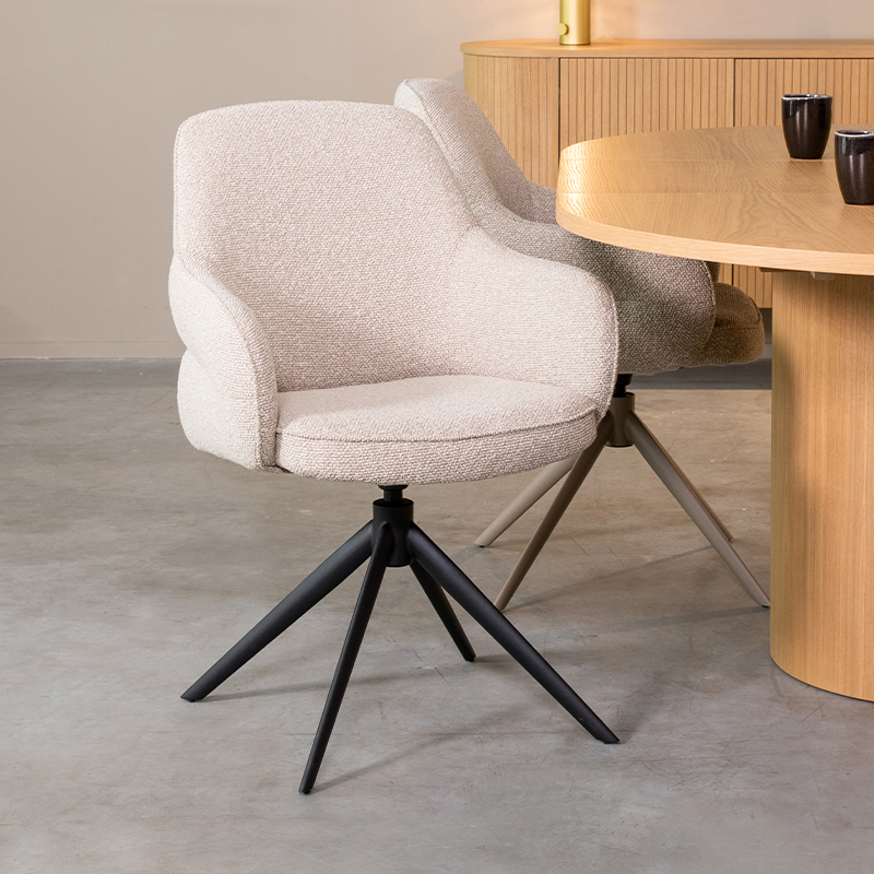 Eetkamerstoel I_Bern - Draaibaar - Armleuning - Naturel Beige - Royal Boucle - Landelijk - LABEL51