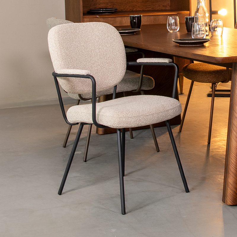 Eetkamerstoel I_Lausanne - Armleuning - Naturel Beige - Royal Boucle - Landelijk - LABEL51