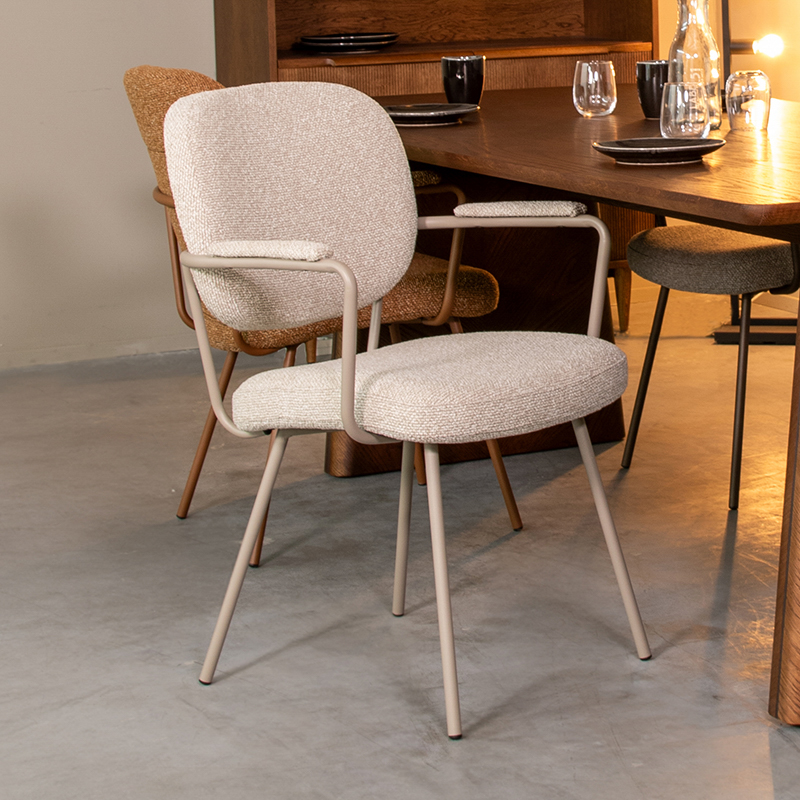 Eetkamerstoel I_Lausanne - Armleuning - Naturel Beige - Royal Boucle - Scandinavisch - LABEL51