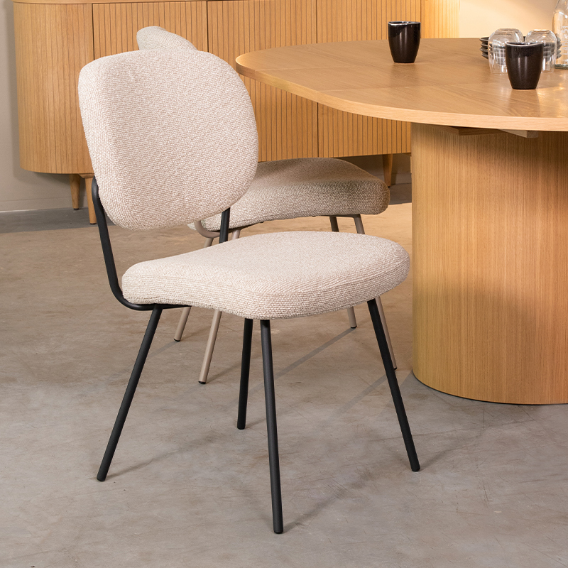 Eetkamerstoel I_Singapore - Zonder armleuning - Naturel Beige - Royal Boucle - Landelijk - LABEL51