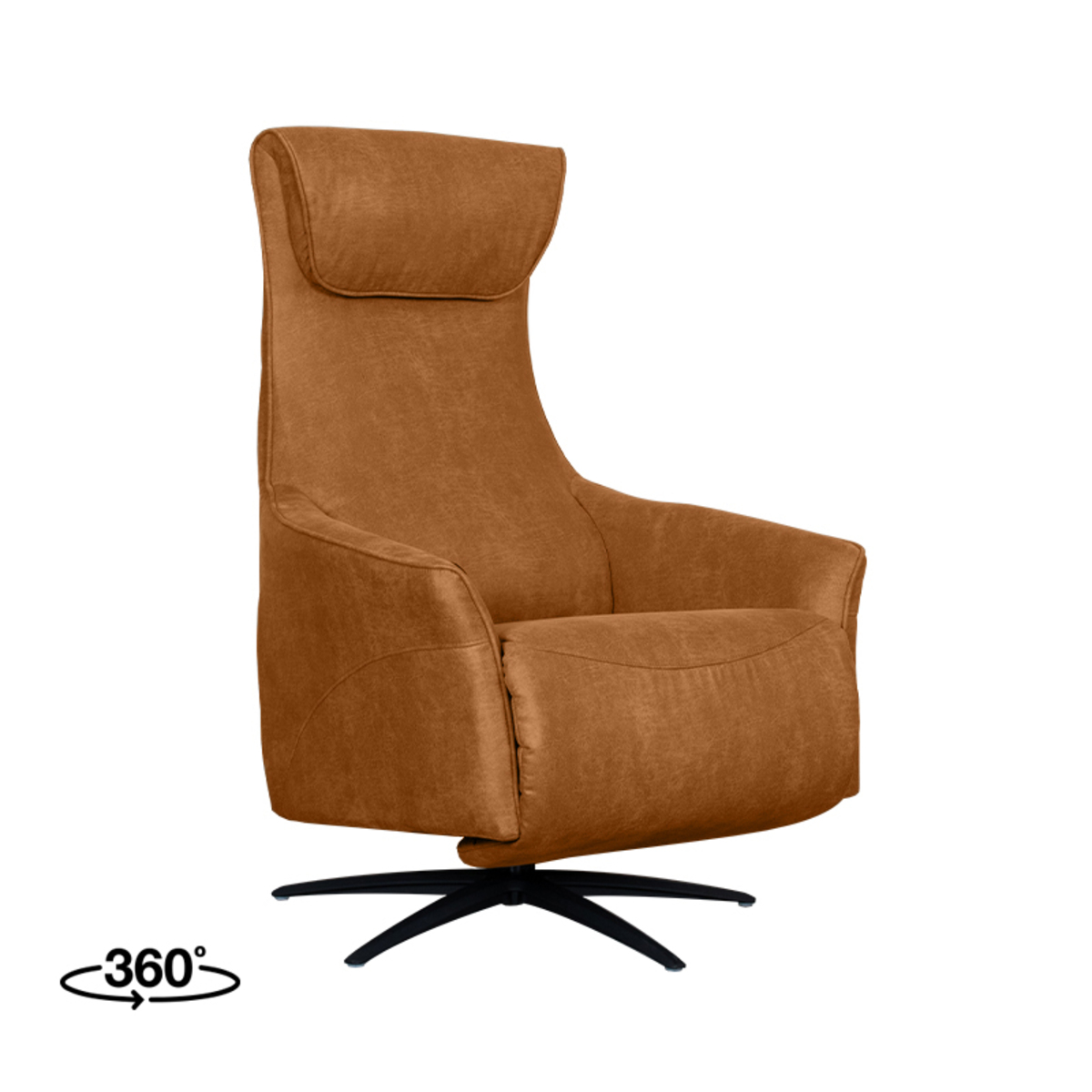 Fauteuil I_Lund - Elektrisch - Draaibaar - Armleuning - Cognac - BRUIN - Micro Suede - Modern - LABEL51