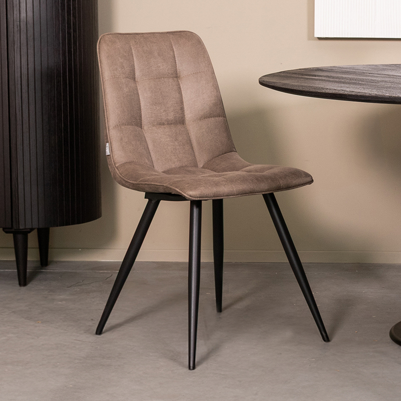 Eetkamerstoel I_Bistro - Zonder armleuning - Taupe - BRUIN - Micro Suede - Modern - LABEL51