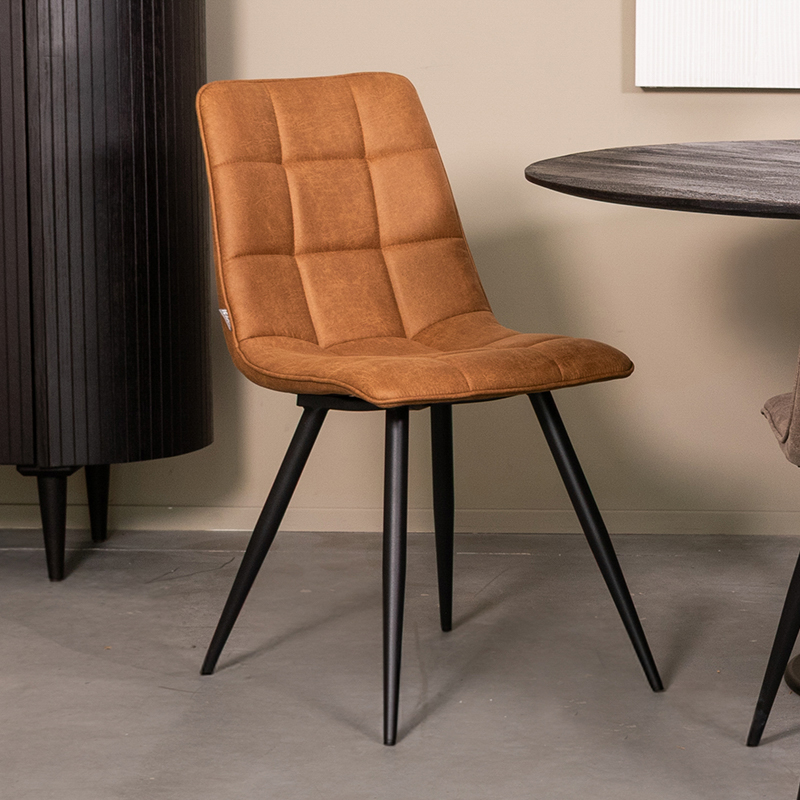 Eetkamerstoel I_Bistro - Zonder armleuning - Cognac - BRUIN - Micro Suede - Modern - LABEL51