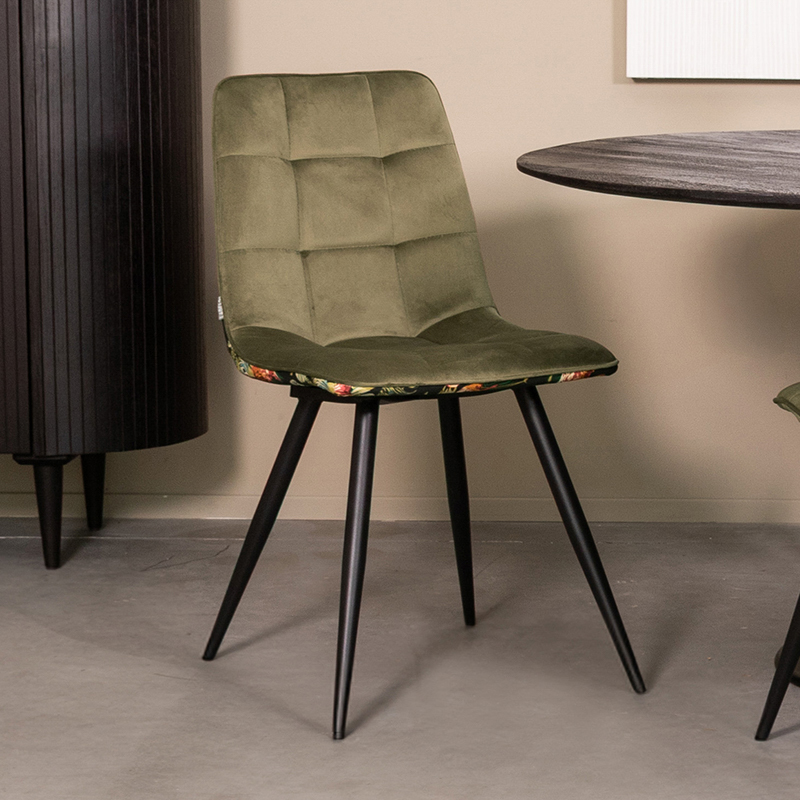 Eetkamerstoel I_Bistro - Zonder armleuning - Multicolor - GROEN - Fluweel - Design - LABEL51