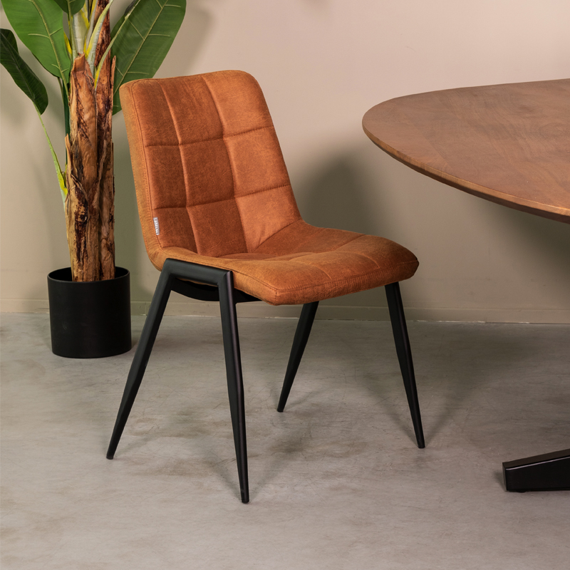 Eetkamerstoel I_Noor - Zonder armleuning - Cognac - Bruin - Micro Suede - Modern - LABEL51