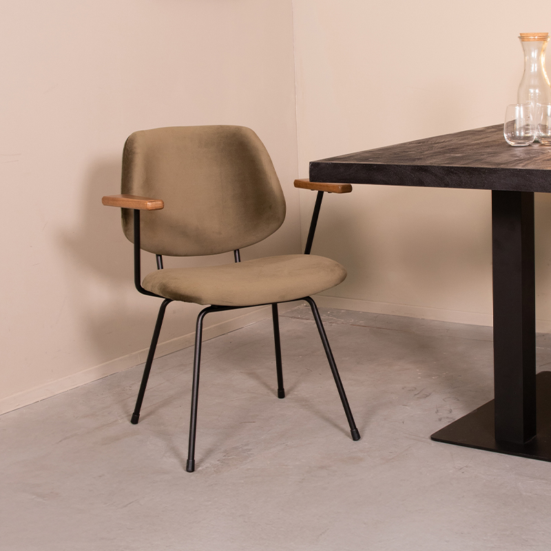 Eetkamerstoel I_Gastron - Zonder armleuning - Hunter - Groen - Fluweel - Industrieel - LABEL51