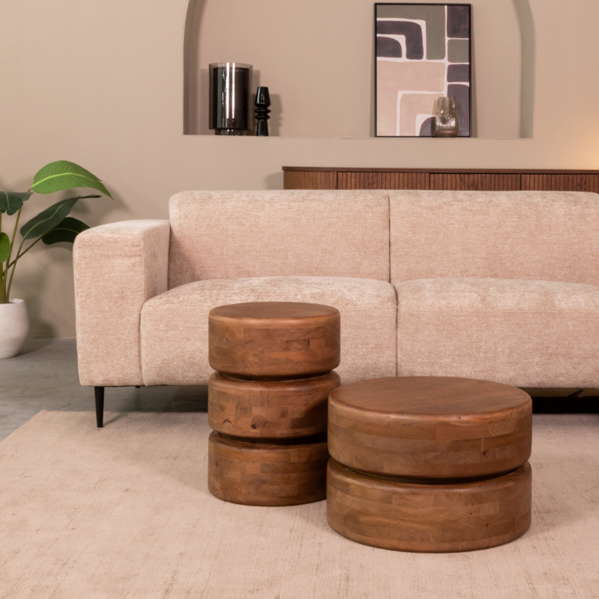 Bijzettafel I_Milly - Rond - Nature Smooth - BRUIN - Mangohout - Landelijk - LABEL51