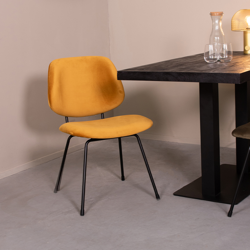 Eetkamerstoel I_Bello - Zonder armleuning - Oker - Geel - Fluweel - LABEL51
