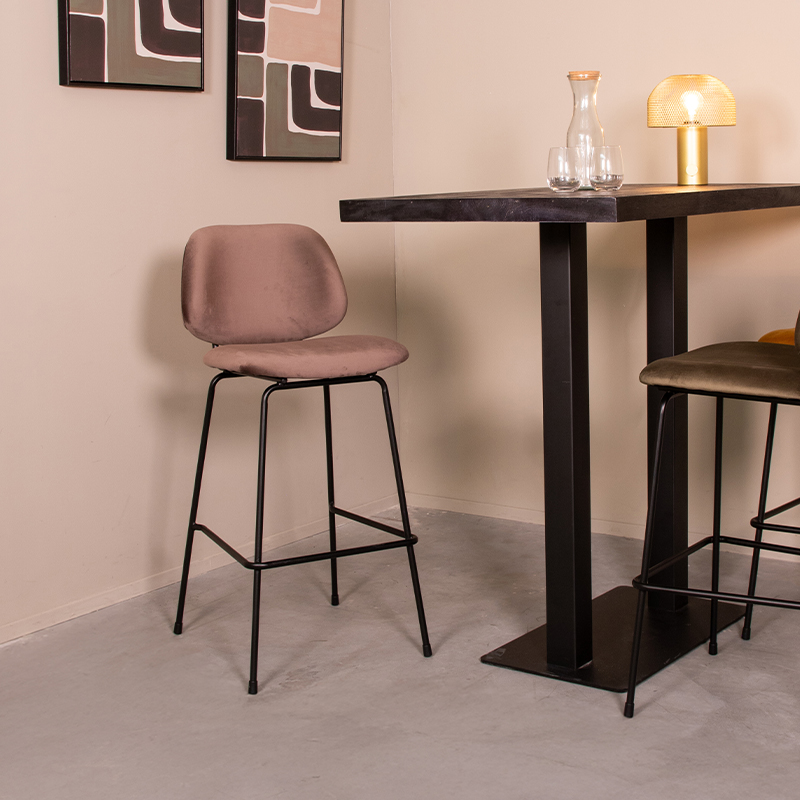 Barkruk I_Bello - Zonder armleuning - Hoog - Taupe - BRUIN - Fluweel - Landelijk - LABEL51