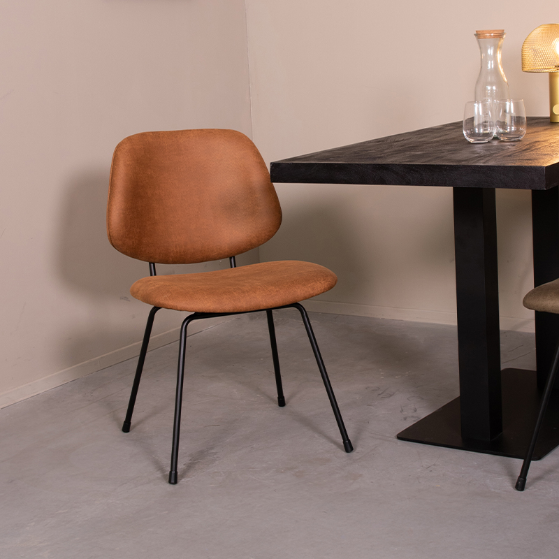 Eetkamerstoel I_Bello - Zonder armleuning - Cognac - Bruin - Micro Suede - Modern - LABEL51