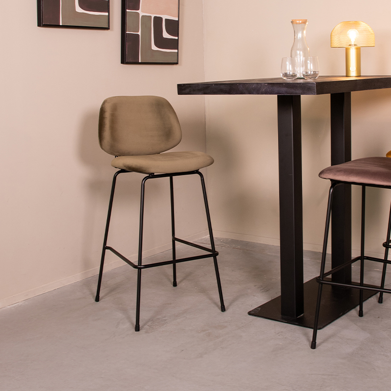 Barkruk I_Bello - Zonder armleuning - Hoog - Hunter - Groen - Fluweel - Industrieel - LABEL51