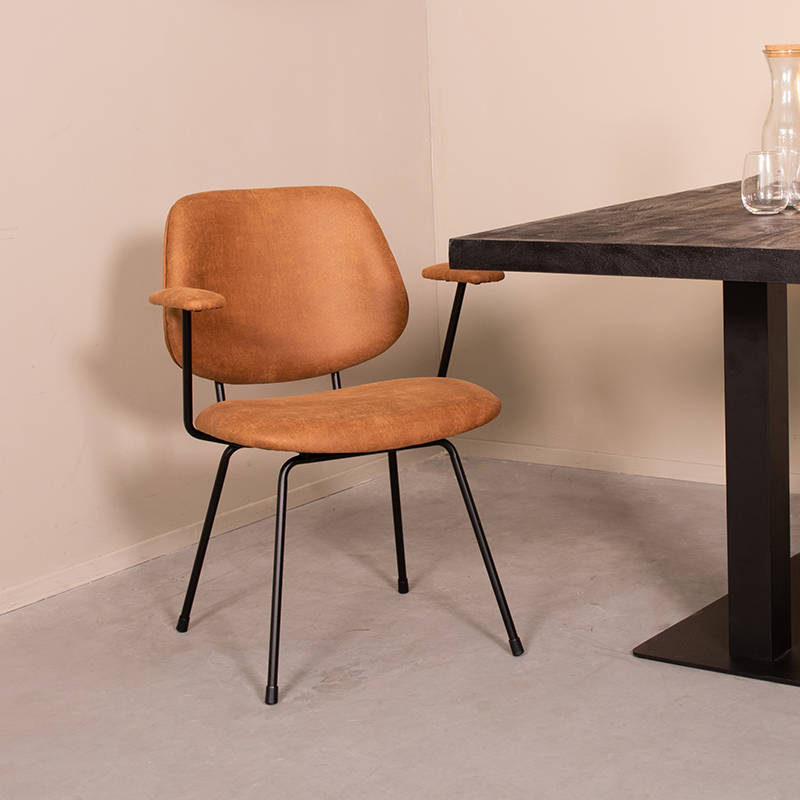 Eetkamerstoel I_Rivano - Zonder armleuning - Cognac - BRUIN - Micro Suede - Modern - LABEL51