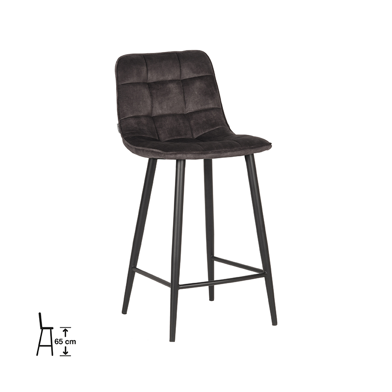 Barkruk Jelt - Antraciet - Velours - Zithoogte 65 - LABEL51