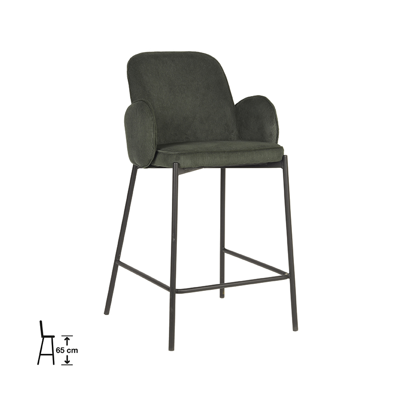 Barkruk Jari - Armleuning - Zithoogte 65 - Army green - Groen - Ribcord - Retro - D-MAXX